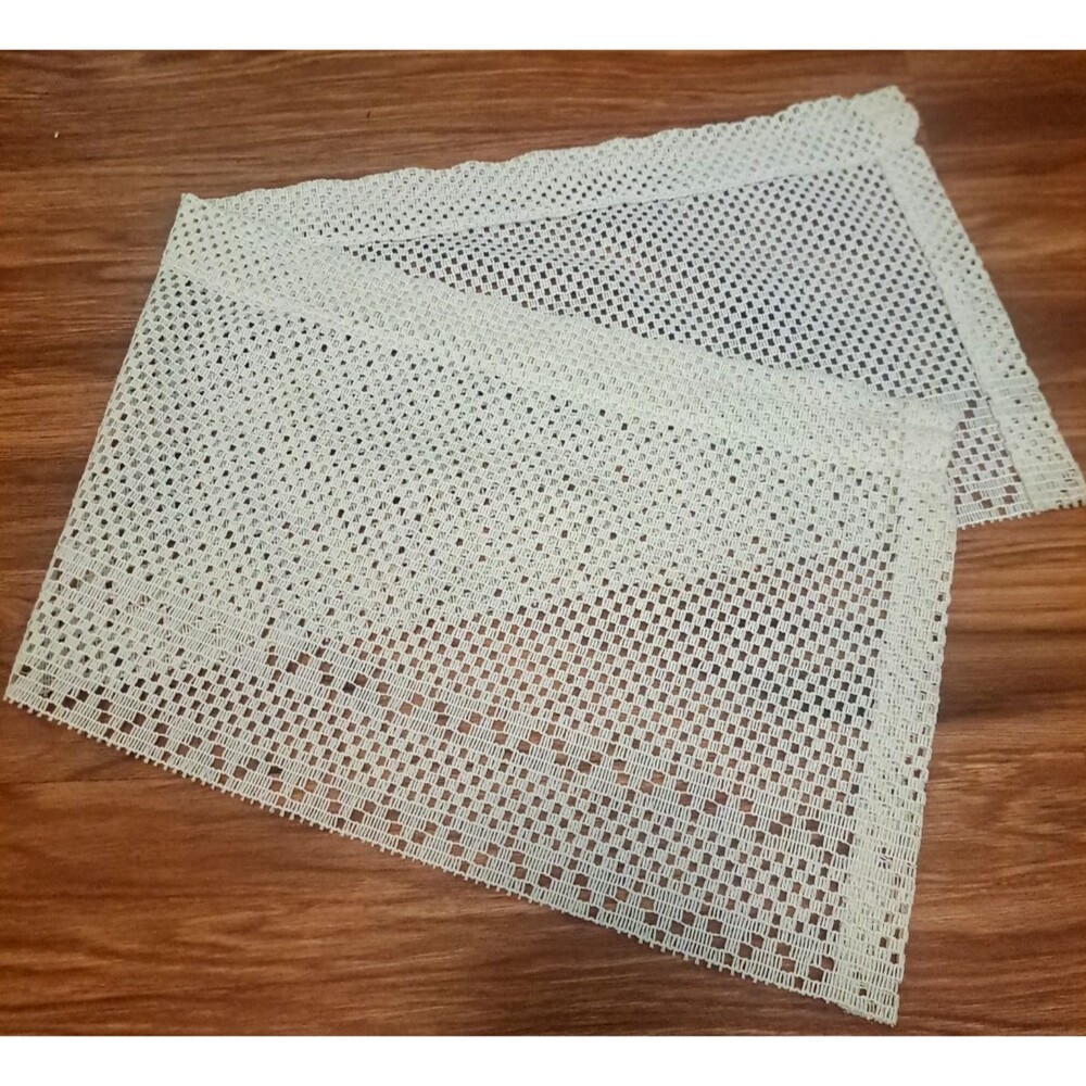 White Knit Lace Window Valance Zig Zag 33x10 Farmhouse Retro Country Cottage